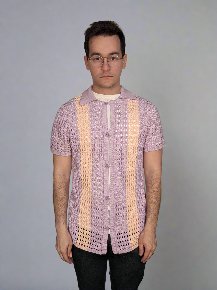 The Lavender Vacay Knit Button Up - Sleepy Peach